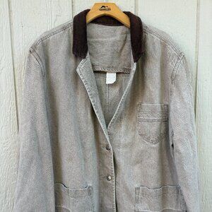 Vintage Lee Chore Coat Women's XL Khaki Brown Corduroy Collar Barn Workwear